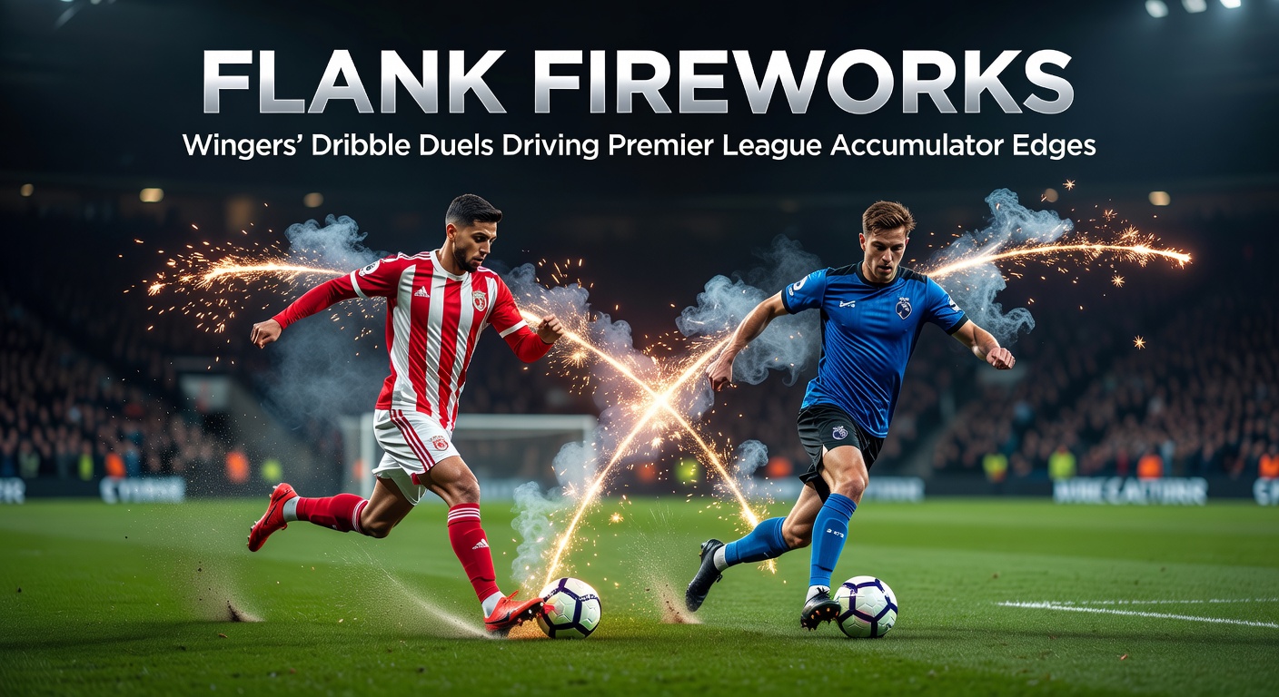 Premier League winger beating defender on the flank during a high-stakes dribble duel, highlighting the intensity of wing play that influences betting accumulators